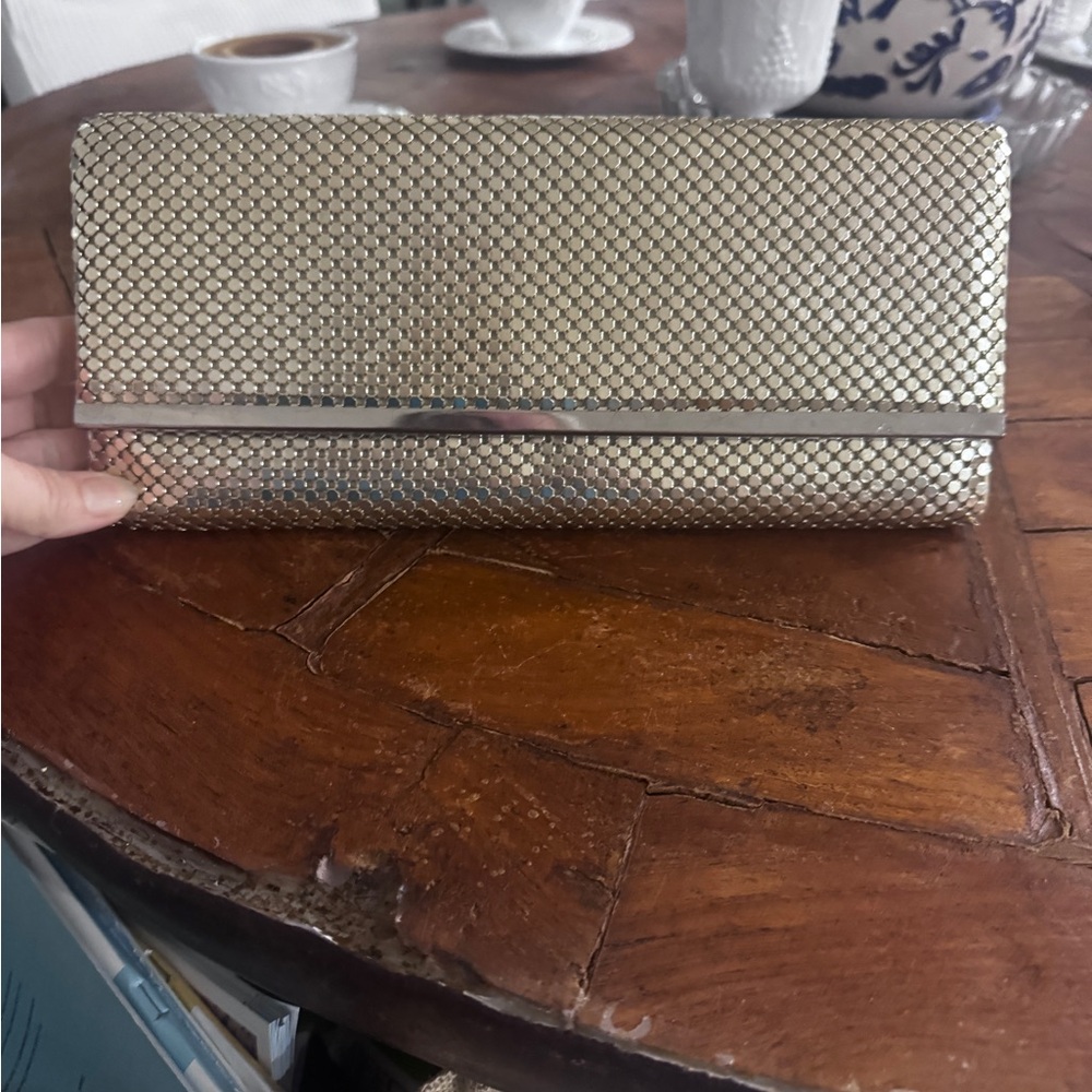 Jessica McClintock Gold Tone Vintage Clutch Evening Bag Purse Snap Closure